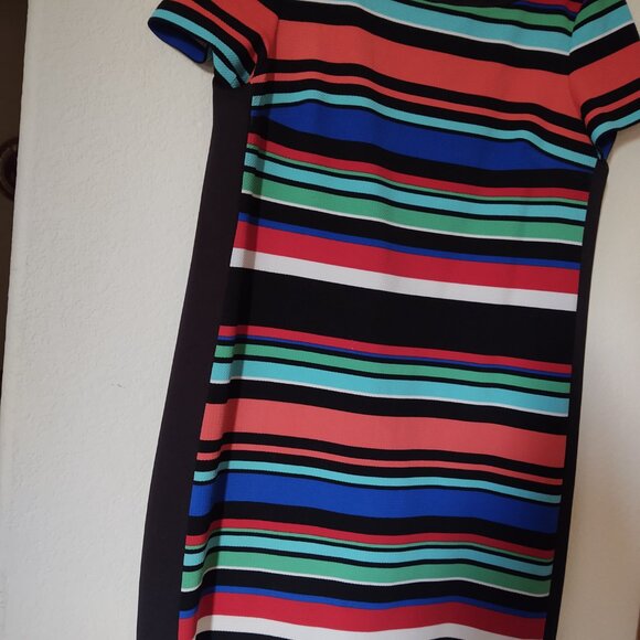 LONDON STYLE COLLECTIONS BLACK BACK FRONT STRIPED PETITE SIZE 14 KNIT STYLE DRES - Picture 5 of 7